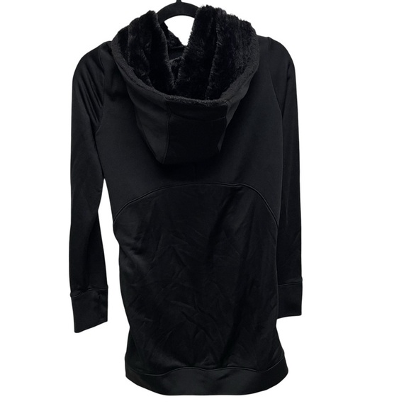 Athleta women’s Triumph LUXE Shine Black Hoodie Dress Pockets Fur-Lined Hood XS - Picture 4 of 10